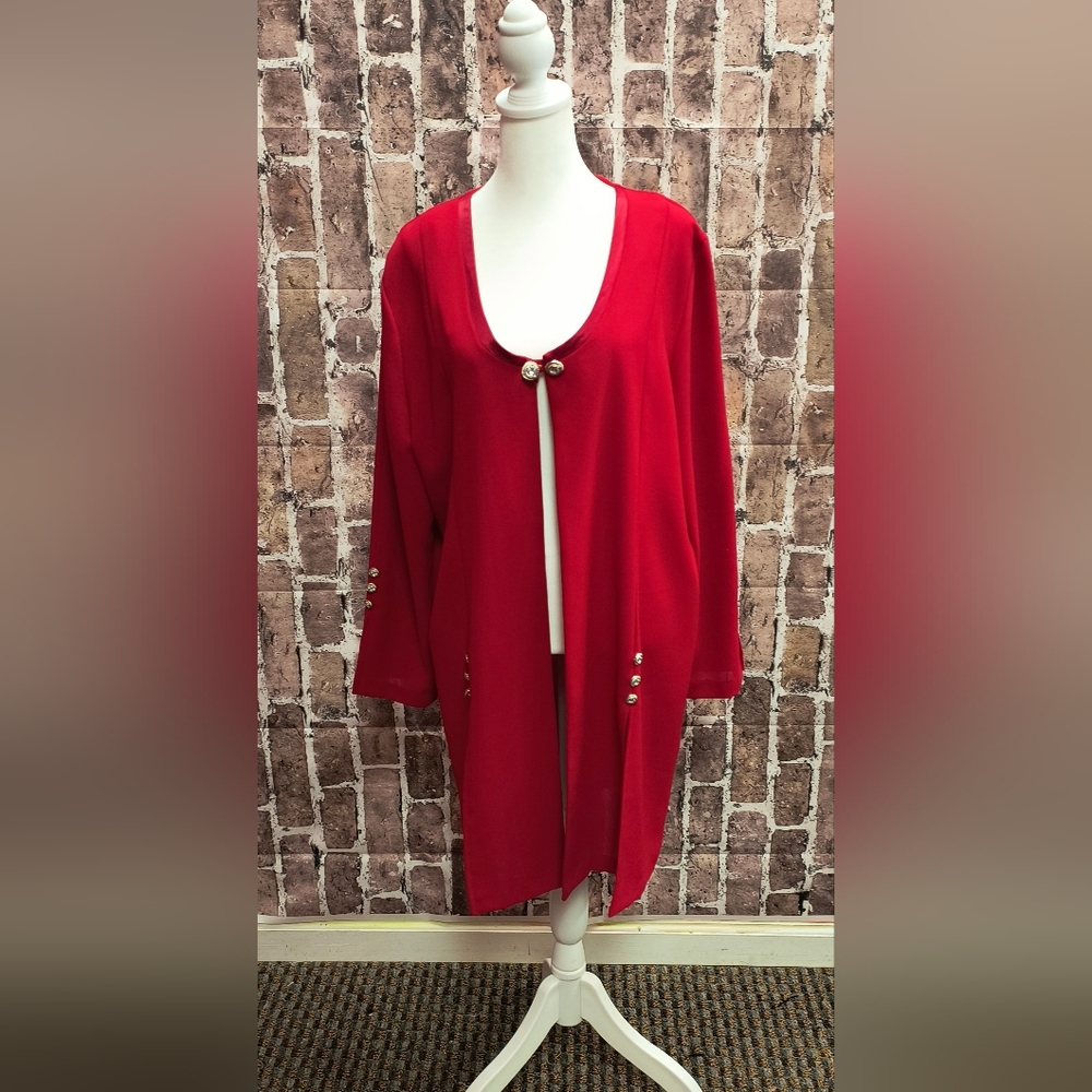 Vtg Mode Sara Red Single Button Elegant Duster Jacket Medium Lightweight